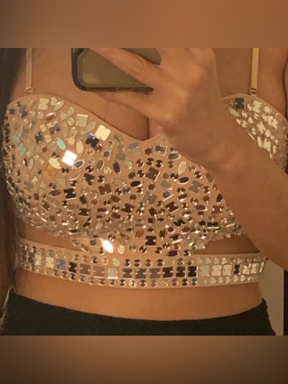 Marciano Beige Sparkle Crop Top